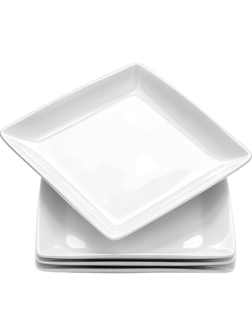 Set of 4 White Porcelain Square Dinner Plates - 10.75 Inch Elegant Tableware